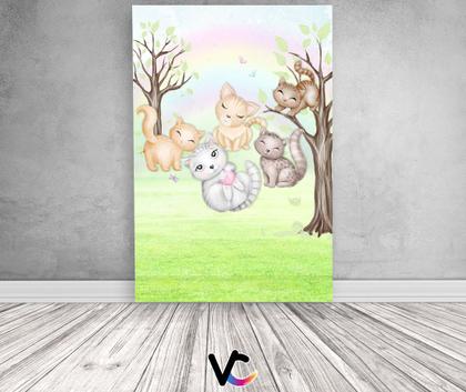 Imagem de Painel De Festa Vertical 1,50 x 2,20 -  Gatinhos no Jardim Aquarela 062