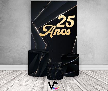 Imagem de Painel De Festa Vertical 1,50 x 2,20 + Trio De Capas Cilindro - 25 Anos Dourado Fundo Preto 207