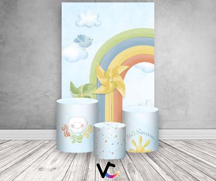 Imagem de Painel De Festa Vertical 1,50 x 2,20 + Trio De Capas Cilindro - Arcos Com  com Passarinhos 055