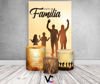 Imagem de Painel De Festa Vertical 1,50 x 2,20 + Trio De Capas Cilindro - Culto da Familia Dourado 055