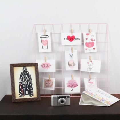 Imagem de Painel de Fotos Memory Board Grade Metal Rosa 48x48