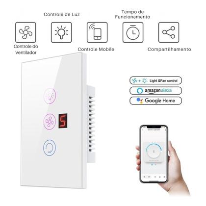 Imagem de Painel de Interruptor Inteligente COIBEU para Ventilador Função Wifi 2.4ghz Touch App Tuya