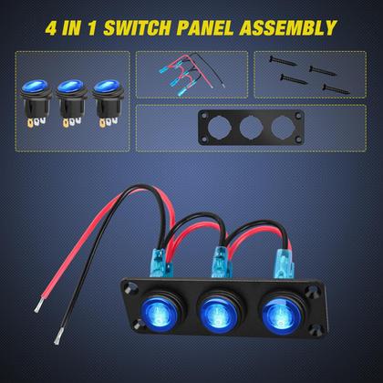 Imagem de Painel de interruptores Nilight 3 Gang 12V impermeável com luz LED azul
