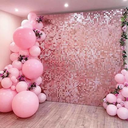Imagem de Painel de parede Shimmer LuoluoHouse Pink Sequin 18 painéis 36x36cm