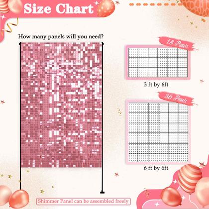 Imagem de Painel de parede Shimmer LuoluoHouse Pink Sequin 18 painéis 36x36cm