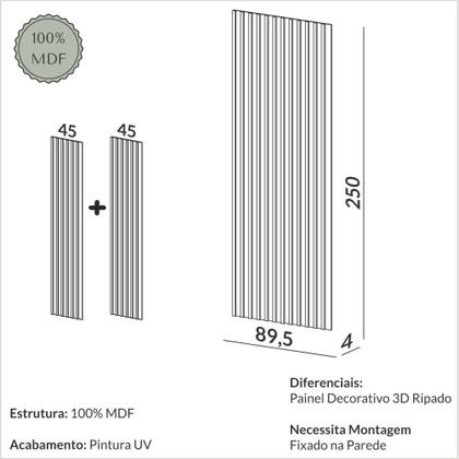 Imagem de Painel Decorativo Ripado MDF em Barra 89,5x250cm (2,24m²) PA74 Pradel Móveis