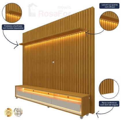 Imagem de Painel e Rack Ripado com LED e Rodízio Nobre Clean 230 Naturale Off White - Gelius