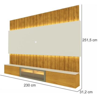 Imagem de Painel Estante Home Suspenso Gelius Soberano Reflecta para TV de até 85 com LED largura de 230 cm Naturale OFF WHITE