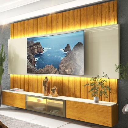 Imagem de Painel Estante Home Suspenso Gelius Soberano Reflecta para TV de até 85 com LED largura de 230 cm Naturale OFF WHITE