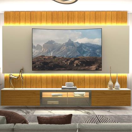 Imagem de Painel Estante Home Suspenso Gelius Soberano Reflecta para TV de até 85polegadas com LED Naturale OFF White