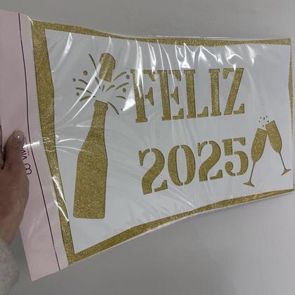 Imagem de Painel Feliz 2024 Espumante Ano Novo Réveillon 53x35 cm EVA Branco Dourado EVA Vivarte - Inspire sua Festa Loja
