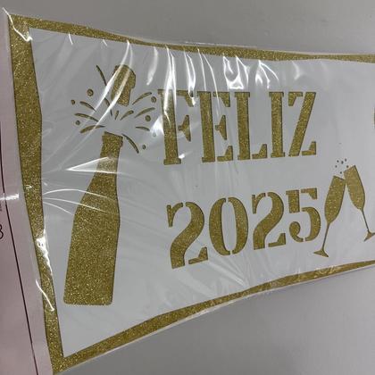 Imagem de Painel Feliz 2024 Espumante Ano Novo Réveillon 53x35 cm EVA Branco Dourado EVA Vivarte - Inspire sua Festa Loja