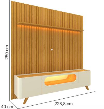 Imagem de Painel Gelius Nobre e Rack nobre com LED para TV de ate 85 polegadas pês de madeira Naturale OFF White