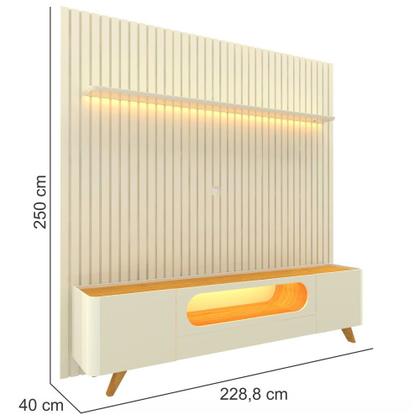 Imagem de Painel Gelius Nobre e Rack nobre com LED para TV de ate 85 polegadas pês de madeira OFF White Naturale