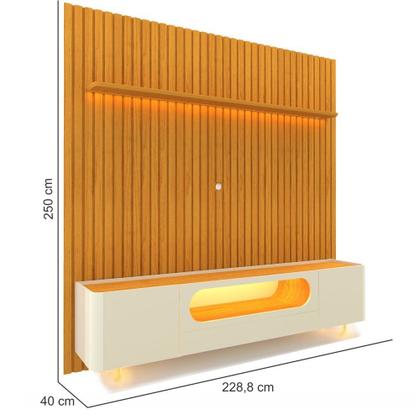 Imagem de Painel Gelius Nobre e Rack nobre com LED para TV de ate 85 polegadas pês de vidro Naturale OFF White