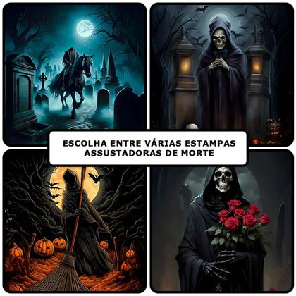 Imagem de Painel Halloween Redondo de Terror Morte Mula sem Cabeça Tecido Premium Com Elástico Morte