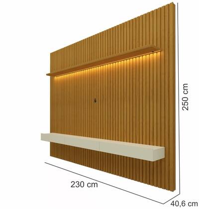 Imagem de Painel Home Gelius Nobre com ripas autênticas para TV de até 85 polegadas Naturale/Off White