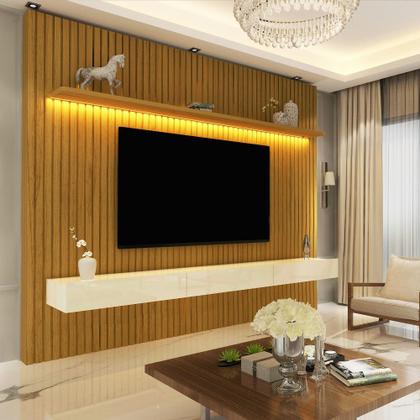 Imagem de Painel Home Gelius Nobre com ripas autênticas para TV de até 85 polegadas Naturale/Off White