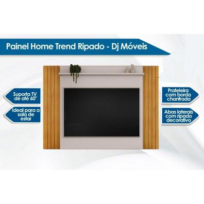 Imagem de Painel Home p/TV até 60 Polegadas Trend Ripado Extensível c/ Prateleira 108x160 cm Freijo/Off White - DJ Móveis