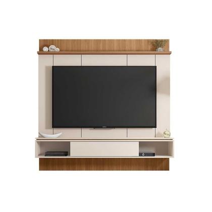 Imagem de Painel Home p/ TV até 65 Pol Vênus Ripado c/ 1 Porta e 2 Nichos 180x171cm Off White/Freijo - Caemmun