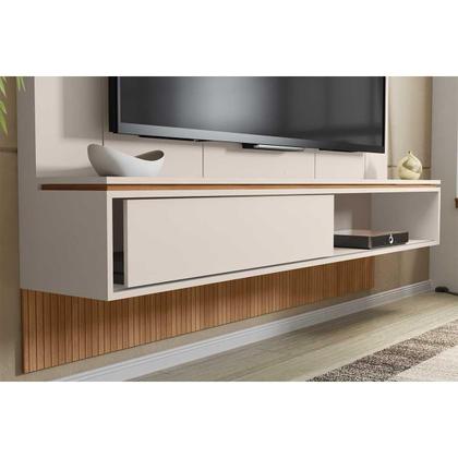 Imagem de Painel Home p/ TV até 65 Pol Vênus Ripado c/ 1 Porta e 2 Nichos 180x171cm Off White/Freijo - Caemmun