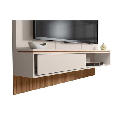 Imagem de Painel Home p/ TV até 65 Pol Vênus Ripado c/ 1 Porta e 2 Nichos 180x171cm Off White/Freijo - Caemmun