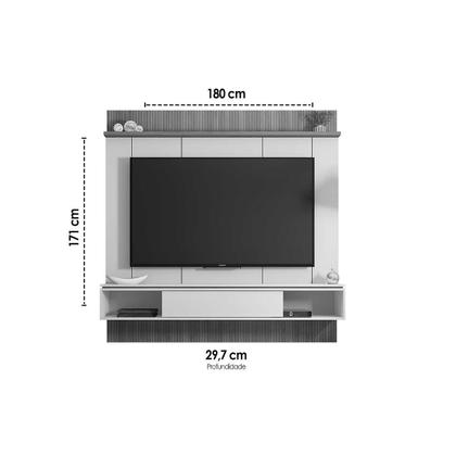 Imagem de Painel Home p/ TV até 65 Pol Vênus Ripado c/ 1 Porta e 2 Nichos 180x171cm Off White/Freijo - Caemmun