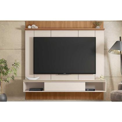 Imagem de Painel Home p/ TV até 65 Pol Vênus Ripado c/ 1 Porta e 2 Nichos 180x171cm Off White/Freijo - Caemmun