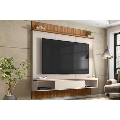 Imagem de Painel Home p/ TV até 65 Pol Vênus Ripado c/ 1 Porta e 2 Nichos 180x171cm Off White/Freijo - Caemmun