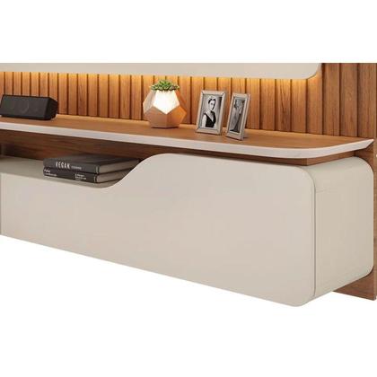 Imagem de Painel Home p/ TV até 70 Polegadas Treviso Ripado 100% MDF c/ Led 210x180cm Off White/Freijó - DJ Móveis