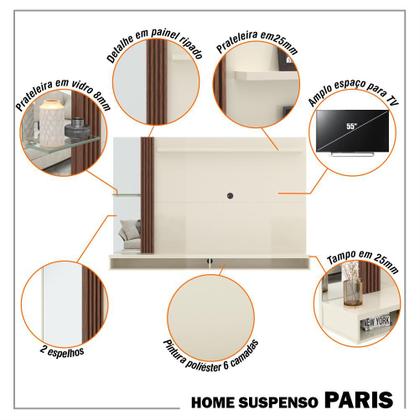 Imagem de Painel Home para Tv até 55 Polegadas Ripado com Espelho Aria 160cm Via Nossa