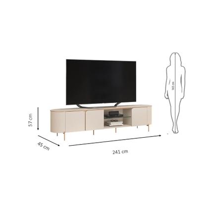 Imagem de Painel Home Ripado Trento c/ Rack Bancada MDF Ariana Sala Estar TV Até 75 Polegadas 3 Portas 1 Prateleira Vidro