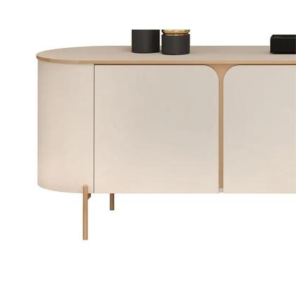 Imagem de Painel Home Ripado Trento c/ Rack Bancada MDF Ariana Sala Estar TV Até 75 Polegadas 3 Portas 1 Prateleira Vidro