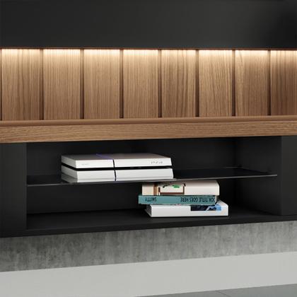 Imagem de Painel Home Suspenso 1.8 para TV até 55 Polegadas MDP/MDF com Fita LED Illusion Preto/Castanho G26 - HB Móveis