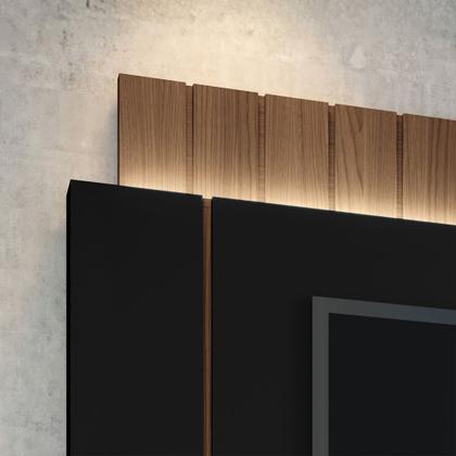 Imagem de Painel Home Suspenso 1.8 para TV até 55 Polegadas MDP/MDF com Fita LED Illusion Preto/Castanho G26 - HB Móveis
