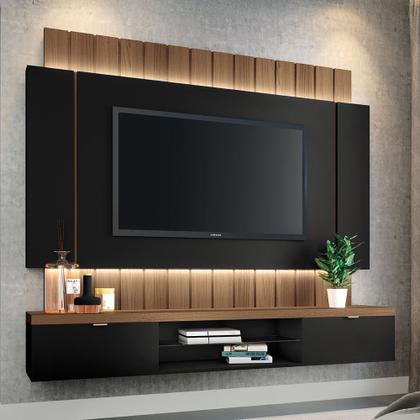 Imagem de Painel Home Suspenso 1.8 para TV até 55 Polegadas MDP/MDF com Fita LED Illusion Preto/Castanho G26 - HB Móveis