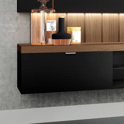 Imagem de Painel Home Suspenso 1.8 para TV até 55 Polegadas MDP/MDF com Fita LED Illusion Preto/Castanho G26 - HB Móveis