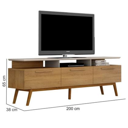 Imagem de Painel Home Suspenso Valdemóveis Curitiba com Rack Bancada São Paulo com largura 2,24 metros pata TV de 75 polegadas Cinamomo/OFF White