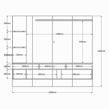 Imagem de Painel Intense p/ Tvs Até 55''  c/ Gaveteiros e Prateleiras Suporte para Itens - Freijo Ripado/Off White Perolizado