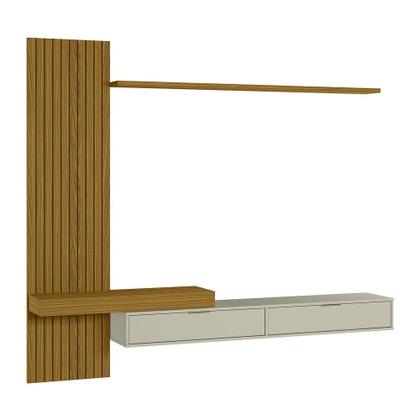 Imagem de Painel Italy Ripado P/Tvs até 65 Polegadas 180cm Tv na Parede Nicho C/Portas Basculante Cedro/Off White - Olivar Móveis