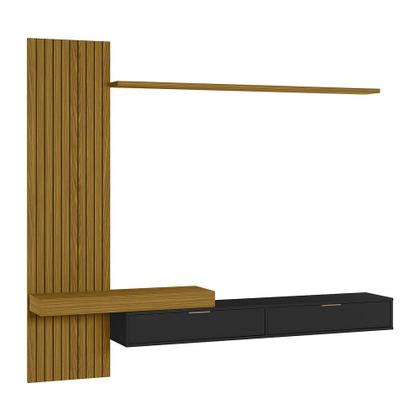 Imagem de Painel Italy Ripado P/Tvs até 65 Polegadas 180cm Tv na Parede Nicho C/Portas Basculante Cedro/Preto - Olivar Móveis