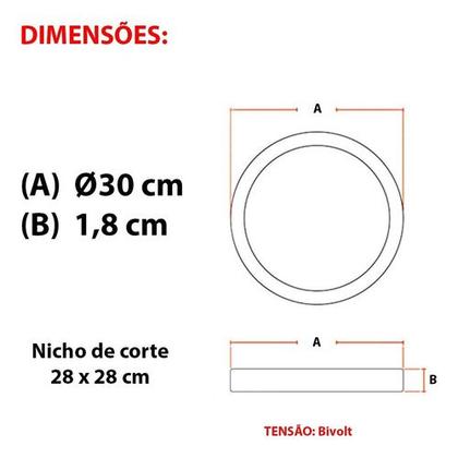 Imagem de Painel Led Avant Embutir Redondo 30cm 24w Luz Amarela 3000k