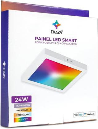 Imagem de Painel LED Inteligente Sobrepor Quadrado 24W RGB Dimerizável Wi-Fi Alexa Google EKHM-T2024SQ 30x30