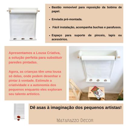 Imagem de Painel Lousa Criativa Branca Infantil para Pinturas e Desenhos - Acompanha rolo de papel