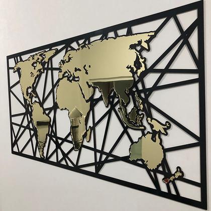 Imagem de Painel Mapa Grande com Detalhe em Acrílico Dourado Premium MDF 150x70cm