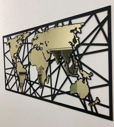 Imagem de Painel Mapa Grande com Detalhe em Acrílico Dourado Premium MDF 150x70cm