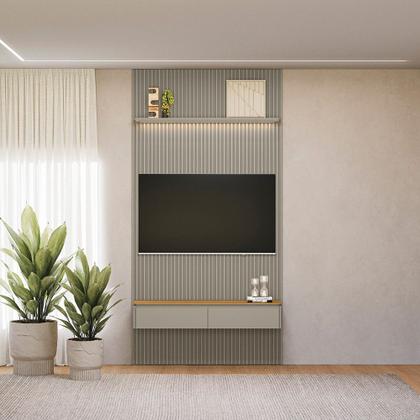 Imagem de Painel Modular Ripado 1,40m com Nicho Curvo e Prateleira Led Linea Brasil