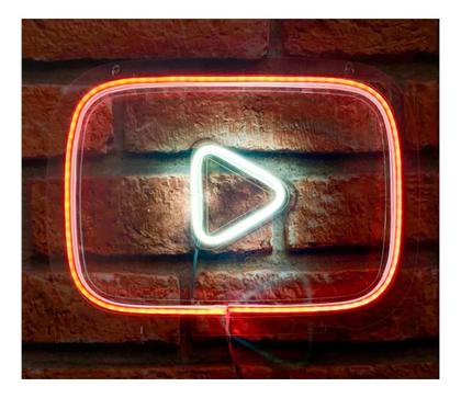 Imagem de Painel Neon Led Play Youtube Branco E  Vermelho 30 Cm