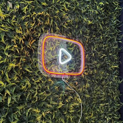 Imagem de Painel Neon Led Play Youtube Branco E  Vermelho 30 Cm