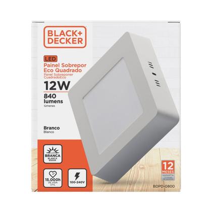 Imagem de Painel Paflon Quadrado Led Eco 12w Luz Branco Frio 6500k P/ Sobrepor Branco Bivolt Black Decker